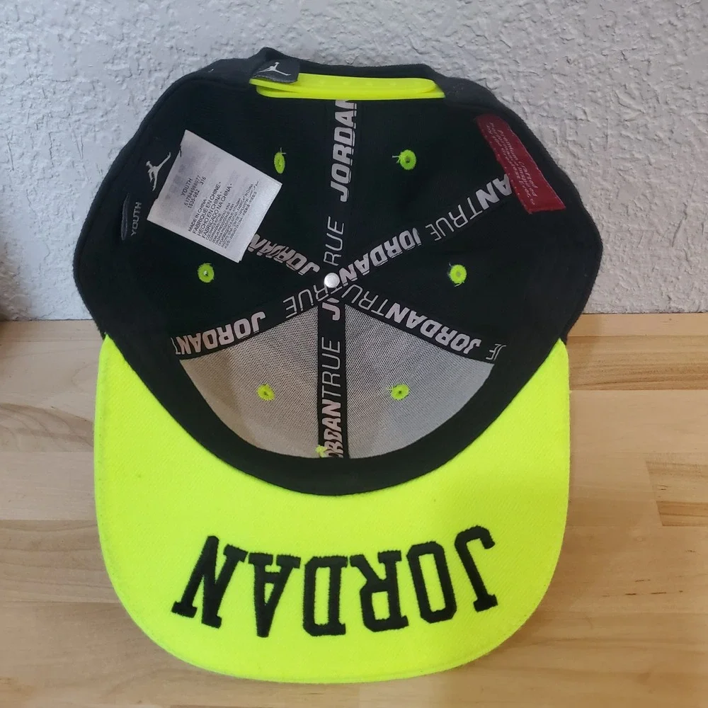 Jordan Youth True Snapback Hat Black Neon Volt Green Jumpman Cap 617844-988977